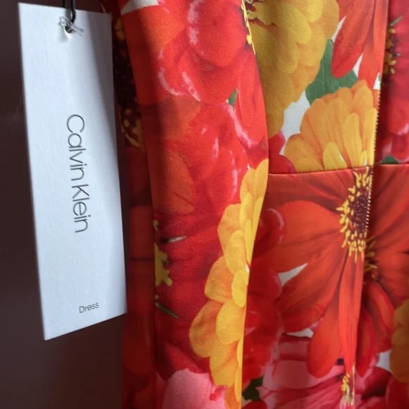 Calvin Klein Floral Print Midi Dress Summer Spring Fall Semi Formal Size 10 New - Picture 8 of 10